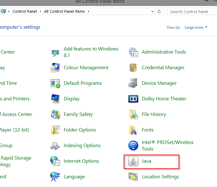 Java in Control Panel